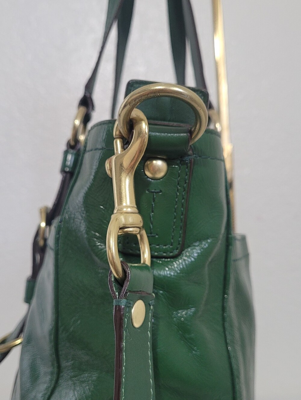 Vintage Coach F14022 Ergo Chelsea Green Patent Leather Pleated Tote Bag Purse - Picture 4 of 16